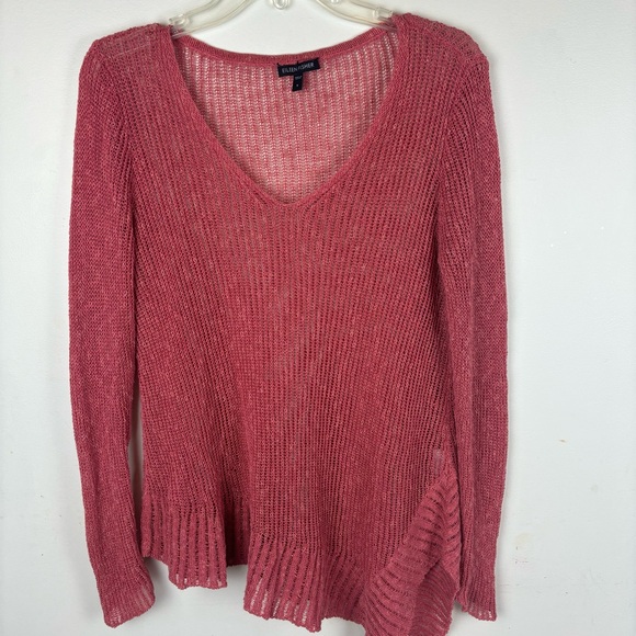 Eileen Fisher Sweaters - Eileen Fisher knit linen-blend sweater w/V-neck and asymmetrical hem-Woman’s S